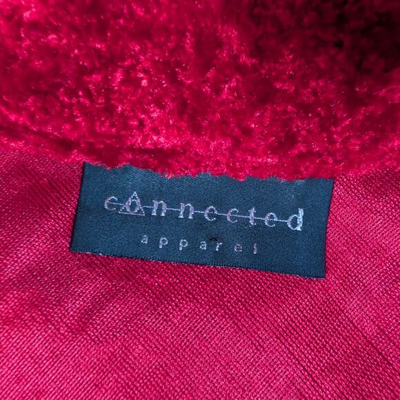 Connected Apparel Red Crushed Velvet Open Front Cardigan Jacket - Picture 4 of 12